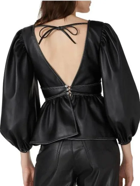 STAUD Luna Top Faux Leather Halter Neck Top- Haut Luna Top- Vegan- Haut Dos nu. - Picture 2 of 5